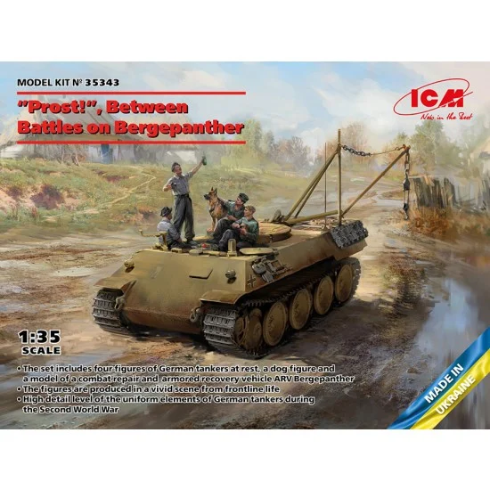 ICM 35343 1/35 WWII German Tankmen with Bergepanther 'Prost!', Between Battles - Military Vehicles & Tanks