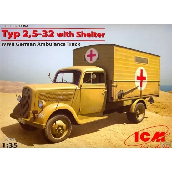 ICM 35402 1/35 WWII German Ambulance Truck Typ 2.5-32 with Shelter (1.5ton)