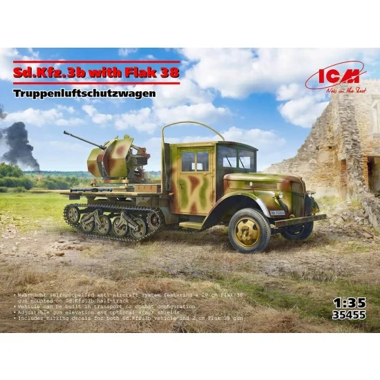 ICM 35455 1/35 SdKfz.3b with Flak 38 Truppenluftschutzwagen - Military Vehicles & Tanks