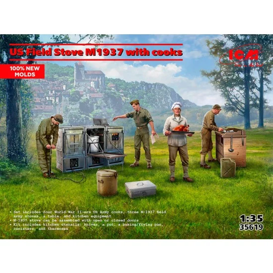 ICM 35619 1/35 US Field Stove M1937 with Cooks - Scenics & Diorama