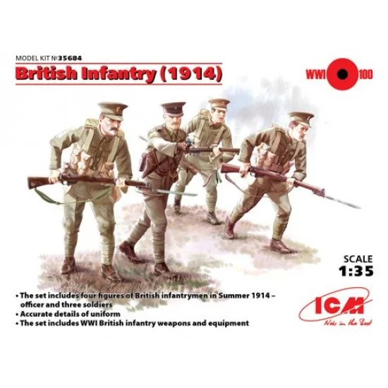 ICM 35684 1/35 WWI British Infantry 1914 (4 Figures) - Model Figures