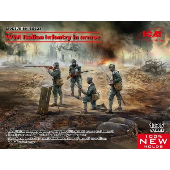 ICM 35721 1/35 WWI Italian Infantry in Armour (4 figures w/acc) - Model Figures