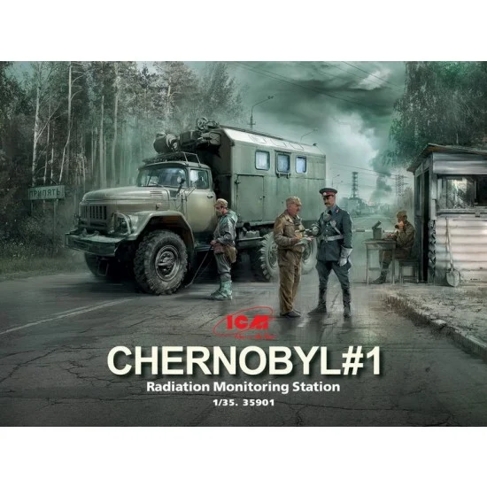 ICM 35901 1/35 Chernobyl #1. Radiation Monitoring Station (ZiL-131KShM Truck & 5 Figures & Diorama)