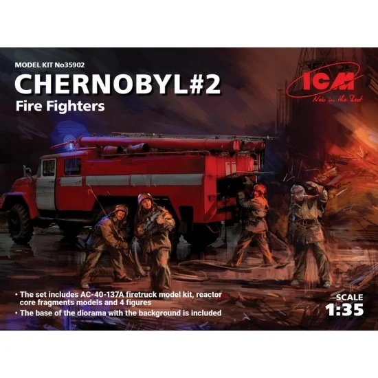 ICM 35902 1/35 Chernobyl #2 Fire Fighters (AC-40-137A firetruck & 4 figures & diorama base)