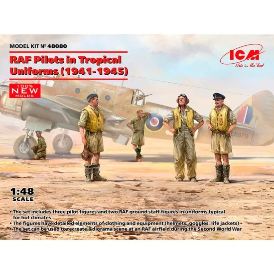 ICM 48080 1/48 RAF Pilots in Tropical Uniforms 1941-1945 (3 pilots and 2 ground staffs)