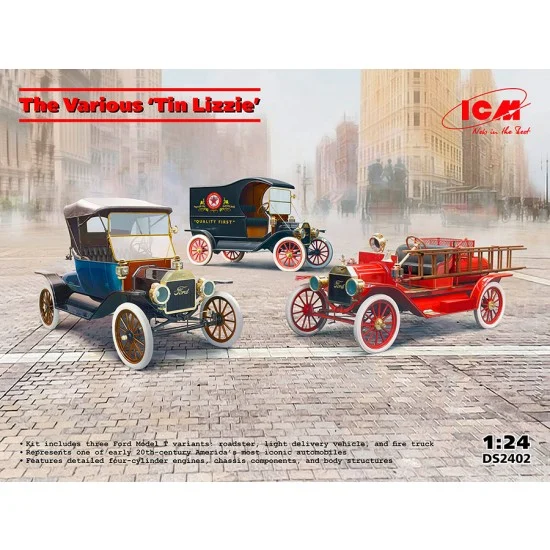 ICM DS2402 1/24 The Various Tin Lizzie: Ford Model T Roadster, Light Delivery Vehicle, Fire Truck - Military Vehicles & Tanks