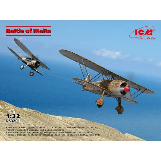 ICM DS3201 1/32 Battle of Malta: Early WWII CR.42 Falco and Sea Gladiator Mk. II - Model Planes