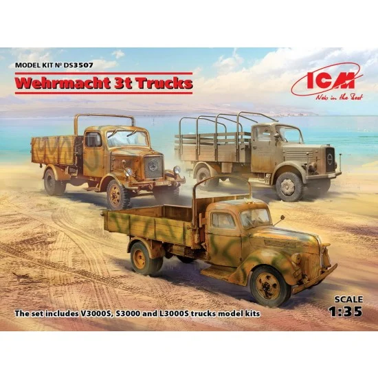 ICM DS3507 1/35 Wehrmacht 3t Trucks (V3000S, KHD S3000, L3000S) - Military Vehicles & Tanks