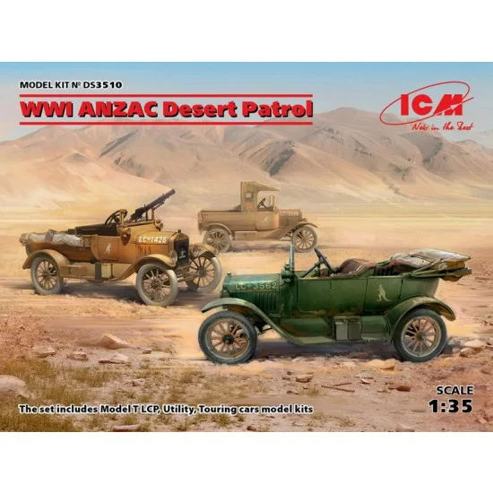 ICM DS3510 1/35 WWI ANZAC Desert Patrol (Model T LCP, Utility, Touring) - Military Vehicles & Tanks