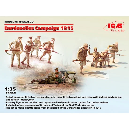 ICM DS3520 1/35 Dardanelles Campaign 1915 - British Officers, Machine Gun Team, Turkish Infantrymen
