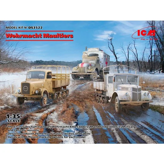 ICM DS3522 1/35 Wehrmacht Maultiers KHD S3000/SSM and Ford V3000S/SSM (3 kits) - Military Vehicles & Tanks