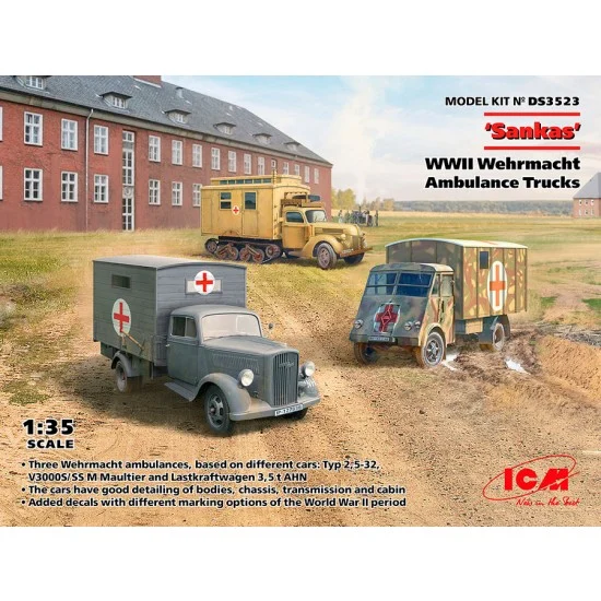 ICM DS3523 1/35 WWII Wehrmacht Ambulance Trucks 'Sankas' (3 vehicles) - Military Vehicles & Tanks