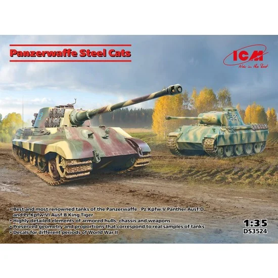 ICM DS3524 1/35 Panzerwaffe Steel Cats - Panther Ausf.D and Pz.Kpfw.VI Ausf.B King Tiger