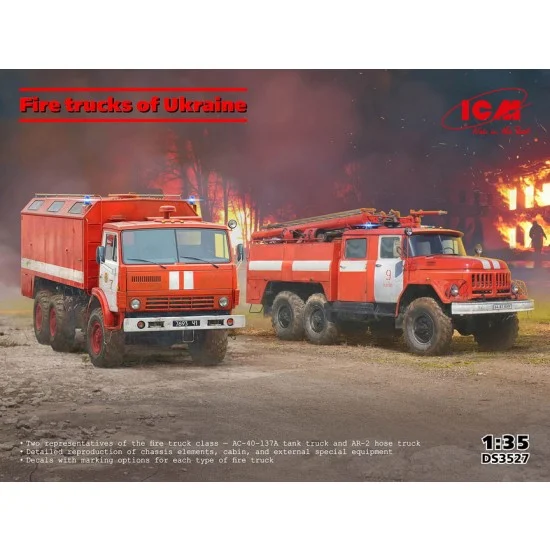 ICM DS3527 1/35 Fire Trucks of Ukraine: AC-40-137A Tank Truck, AR-2 Hose Truck