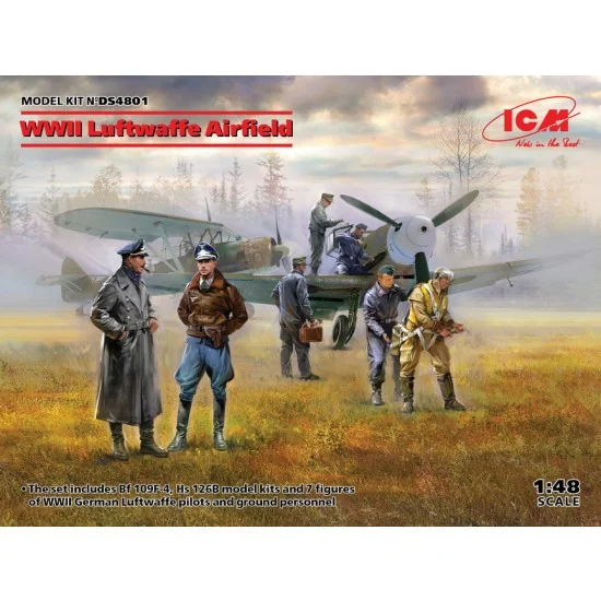 ICM DS4801 1/48 WWII Luftwaffe Airfield - Bf109F-4, Hs126 B-1 & 7 Figures