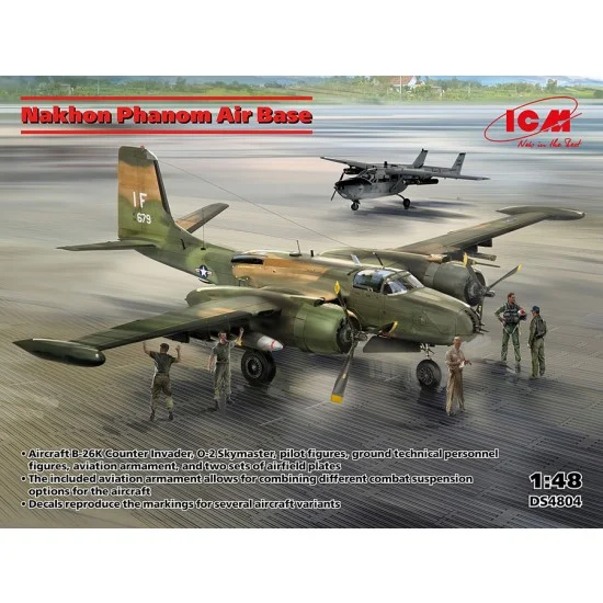 ICM DS4804 1/48 Nakhon Phanom Air Base - B-26K Counter Invader, O-2 Skymaster, Figures