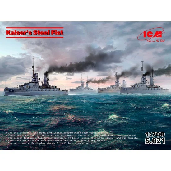 ICM S021 1/700 Kaiser's Steel Fist: WWI German Dreadnoughts (4 kits) - Model Ships & Boats