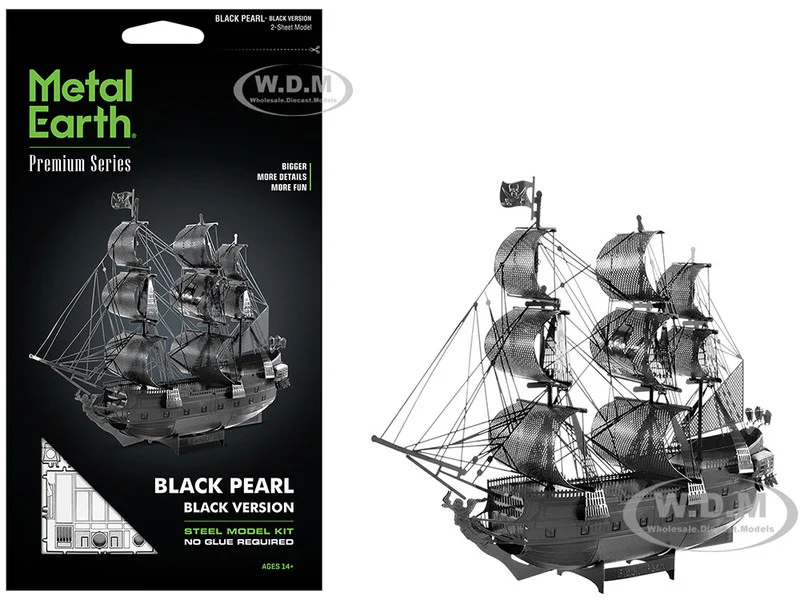 Model Kit Black Pearl Ship Black Version (Moderate Difficulty) Steel Model by Metal Earth - Model Kits (To Built)