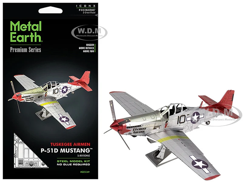 Model Kit North American P-51D Mustang Fighter Aircraft "Tuskegee Airmen, Duchess Arlene, 100th Fighter Squadron" United States Army Air Forces (Challenging Difficulty) Steel Model by Metal Earth