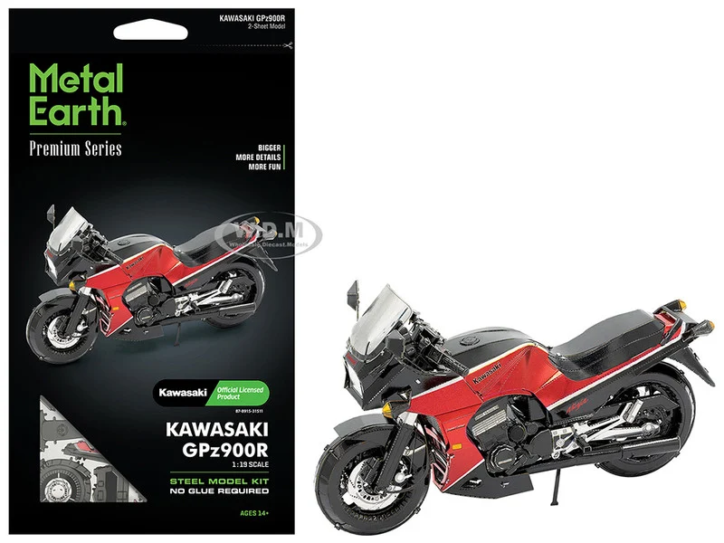 Model Kit Kawasaki GPz900R Motorcycle Red and Black (Challenging Difficulty) Steel Model by Metal Earth - Kawasaki Motorcycles