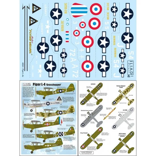 ILIAD Design 48041 Decals for 1/48 Piper L-4s Grasshoppers