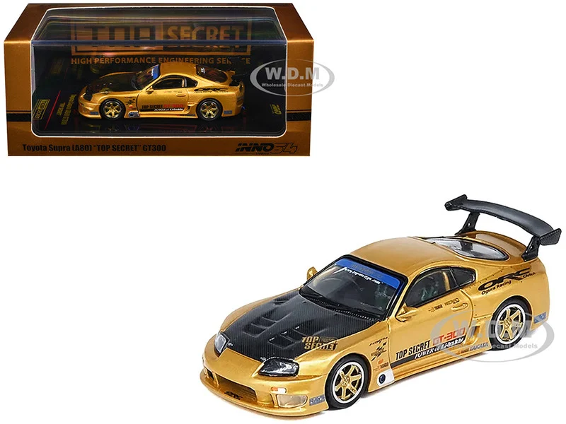 Toyota Supra (A80) "Top Secret" GT300 RHD (Right Hand Drive) Gold Metallic with Carbon Hood 1/64 Diecast Model Car by Inno Models - Toyota Models