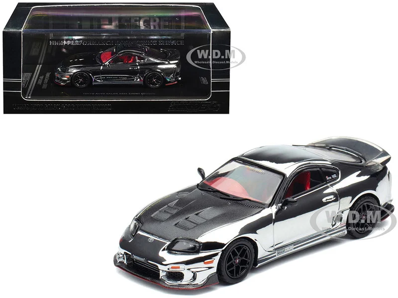 Toyota Supra (A80) "Top Secret" GT300 RHD (Right Hand Drive) Chrome with Carbon Hood and Red Interior "Tokyo Auto Salon 2026 Event Exclusive" 1/64 Diecast Model Car by Inno Models - Toyota Models