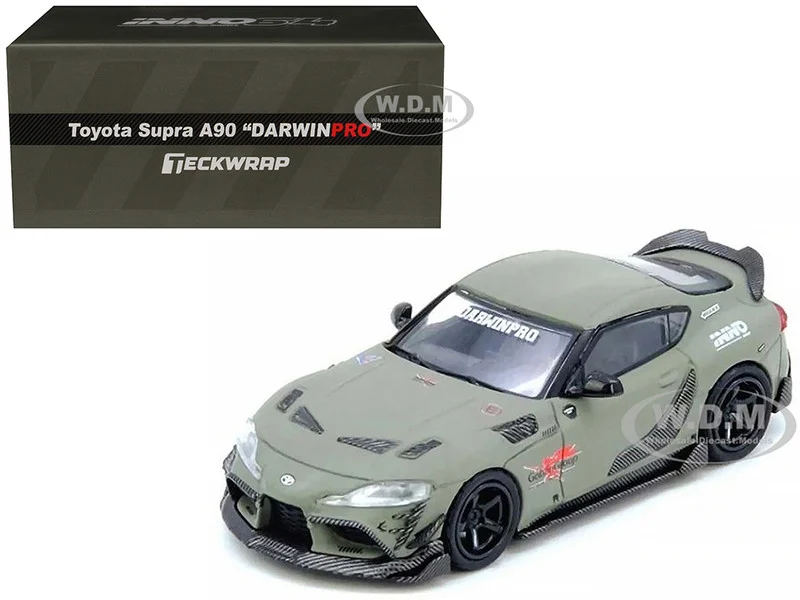 Toyota Supra (A90) "DarwinPro" Matt Green with Carbon Accents 1/64 Diecast Model Car by Inno Models - Toyota Models