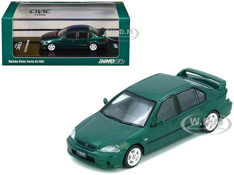 Honda Civic Ferio Si (EK) RHD (Right Hand Drive) Green Metallic 1/64 Diecast Model Car by Inno Models - Honda Models