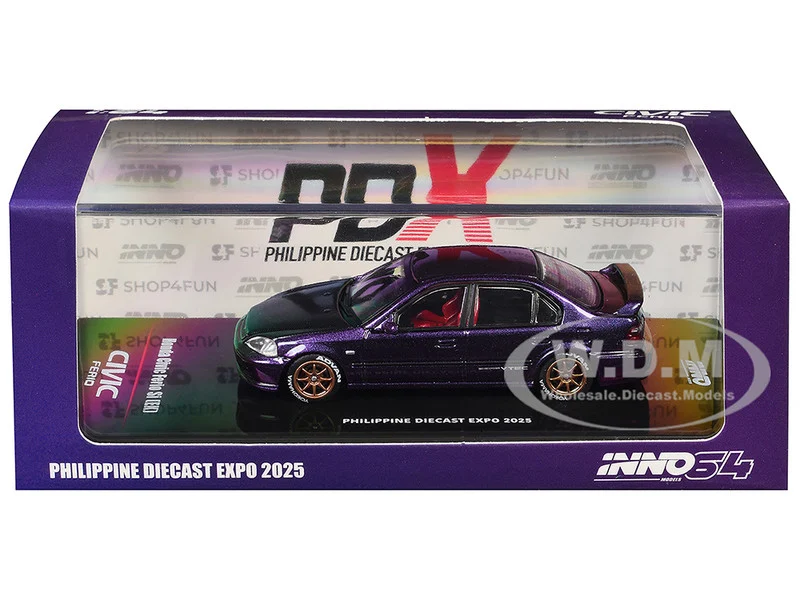 Honda Civic Ferio Si (EK) RHD (Right Hand Drive) Midnight Purple Metallic "Philippine Diecast Expo 2025 Event Edition" 1/64 Diecast Model Car by Inno Models - Honda Models