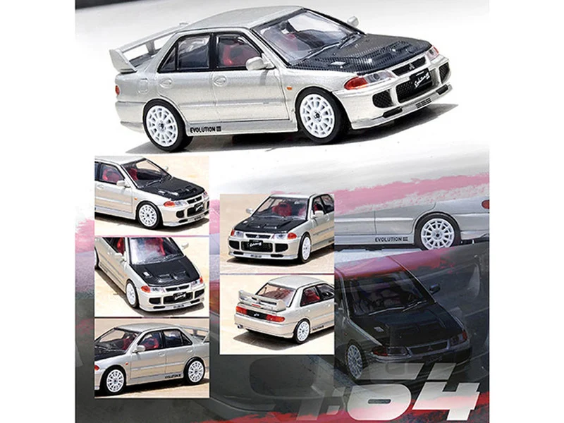 Mitsubishi Lancer Evolution III Silver with Carbon Hood 1/64 Diecast Model Car by Inno Models - Mitsubishi Models