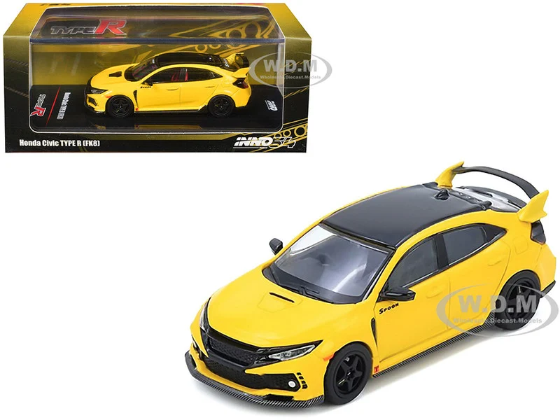Honda Civic Type R (FK8) RHD (Right Hand Drive) Yellow with Black Top 1/64 Diecast Model Car by Inno Models - Honda Models