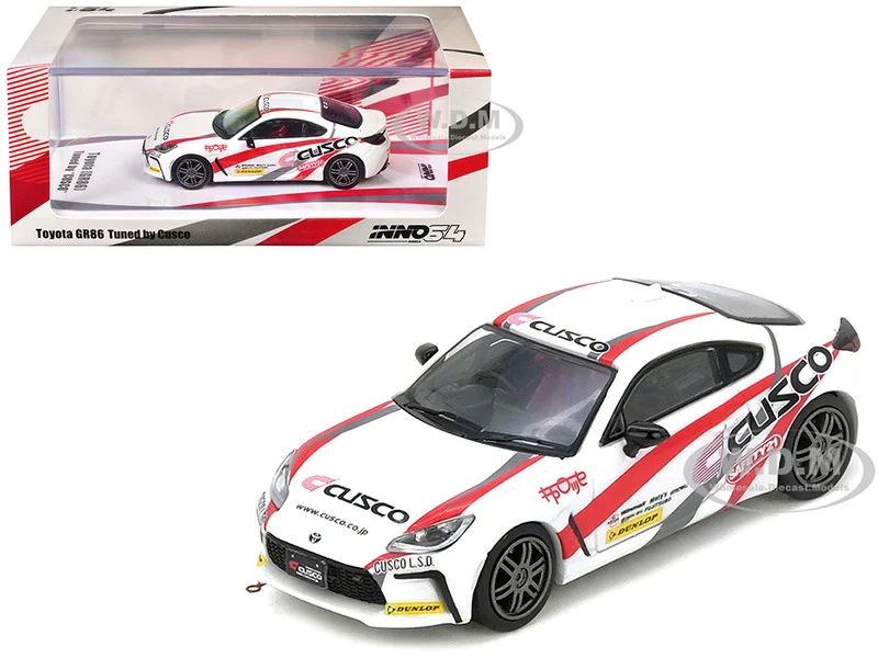 Toyota GR86 Tuned by "CUSCO" RHD (Right Hand Drive) White with Red and Gray Stripes 1/64 Diecast Model Car by Inno Models - Toyota Models
