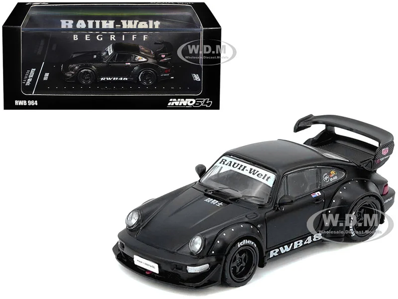 RWB 964 Matt Black 1/64 Diecast Model Car by Inno Models - Porsche Models