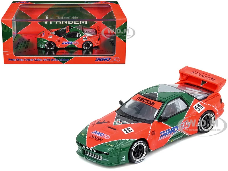 Mazda RX7 (FC3S) "Pandem Aero" RHD (Right Hand Drive) #55 Red and Green "Hong Kong Toycar Salon 2025 Event Edition" 1/64 Diecast Model Car by Inno Models - Mazda Models