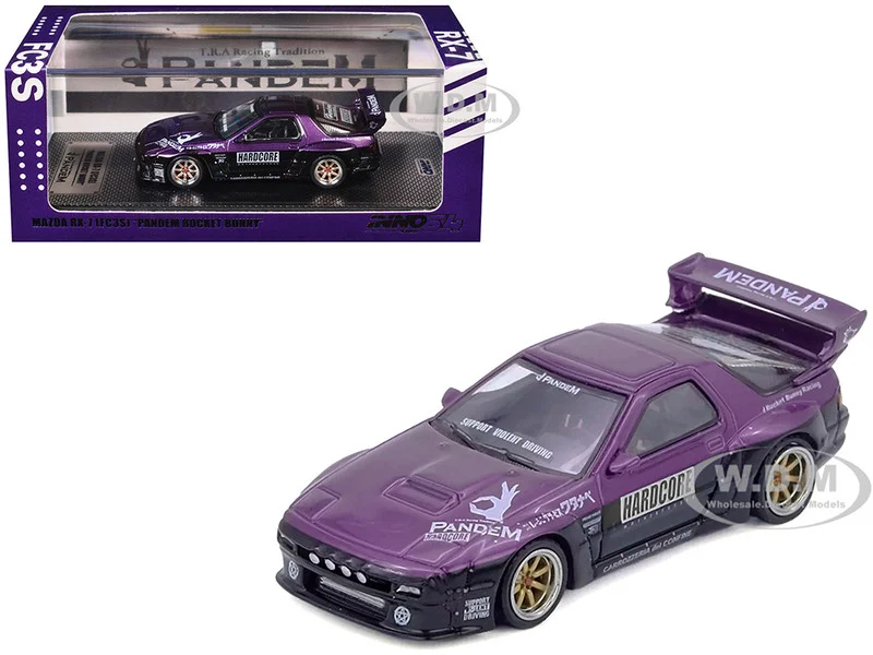 Mazda RX7 (FC3S) "Pandem Rocket Bunny" Kit Purple Metallic and Black 1/64 Diecast Model Car by Inno Models - Mazda Models