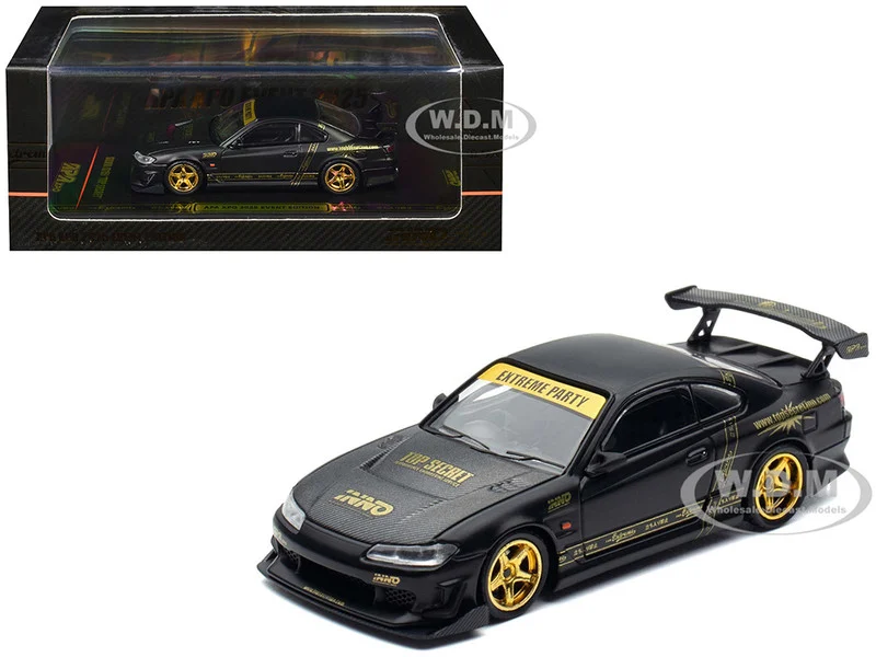Nissan "Top Secret" Silvia (S15) RHD (Right Hand Drive) Matt Black with Carbon Hood "APA XPO 2025 Event Edition VIP Ticket Bundle" 1/64 Diecast Model Car by Inno Models - Nissan Models