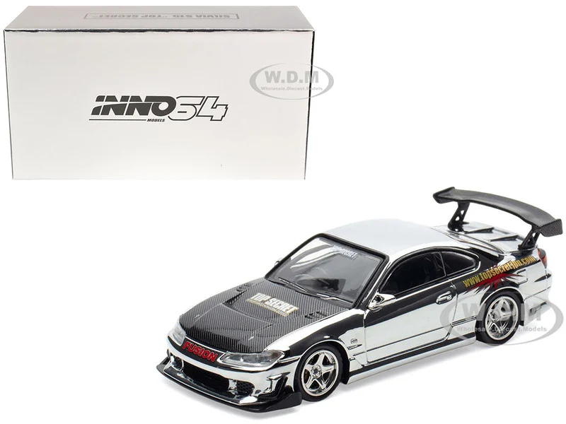 Nissan "Top Secret" Silvia (S15) RHD (Right Hand Drive) Chrome with Carbon Hood "Tokyo Auto Salon Kuala Lumpur 2025 Event Edition" 1/64 Diecast Model Car by Inno Models - Nissan Models
