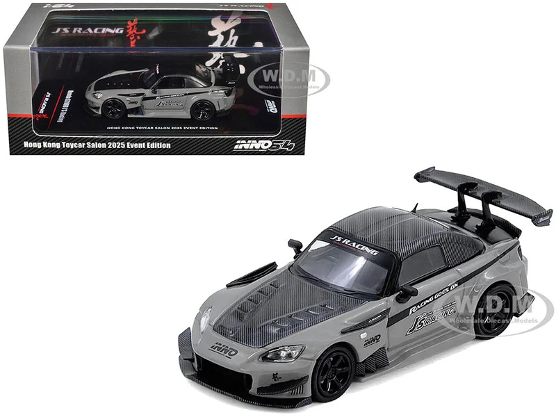 Honda S2000 RHD (Right Hand Drive) "J's Racing" Gray with Carbon Hood and Top "Hong Kong Toycar Salon 2025 Event Edition" 1/64 Diecast Model Car by Inno Models - Honda Models