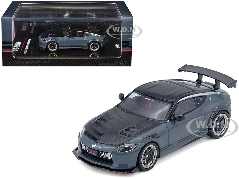 Nissan Fairlady Z "Top Secret" (RZ34) RHD (Right Hand Drive) Stealth Gray with Carbon Hood and Black Top 1/64 Diecast Model Car by Inno Models - Nissan Models