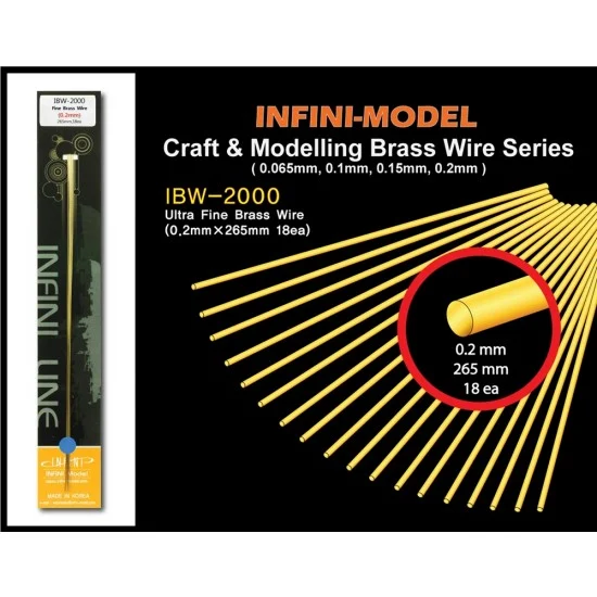 Infini Model IBW2000 Fine Brass Wire (0.2mm x 265mm, 18pcs) - Hobby Tools & Supplies