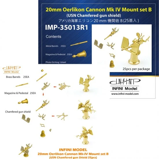 Infini Model IMP35013R1 1/350 USN 20mm Oerlikon Cannon MK IV Mount. B (25pcs) - Model Ships & Boats
