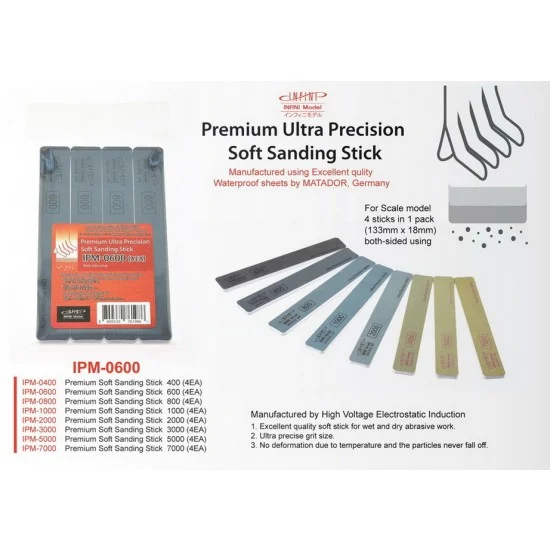 Infini Model IPM0600 Premium Soft Sanding Stick (Matador) #0600 (4pcs) - Hobby Tools & Supplies