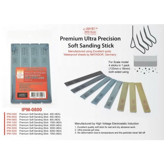 Infini Model IPM0800 Premium Soft Sanding Stick (Matador) #0800 (4pcs) - Hobby Tools & Supplies