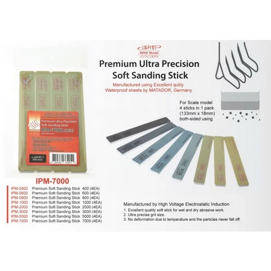 Infini Model IPM7000 Premium Soft Sanding Stick (Matador) #7000 (4pcs) - Hobby Tools & Supplies