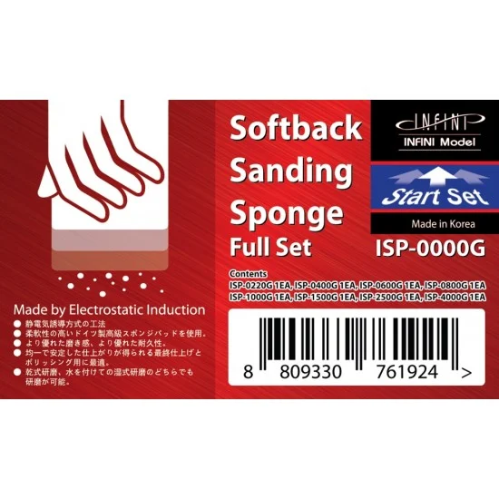 Infini Model ISP0000G Softback Sanding Sponge Pad Start Set #220, 400, 600, 800, 1000, 1500, 2500 & 4000 - Hobby Tools & Supplies