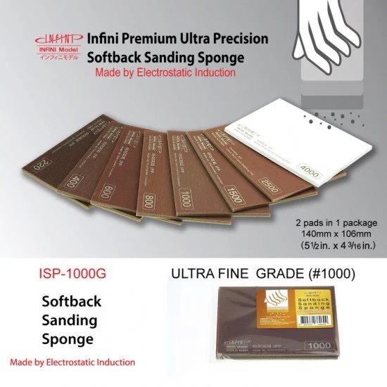 Infini Model ISP1000G Softback Sanding Sponge - Ultra Fine Grade #1000 (2pcs, 140mm x 106mm)