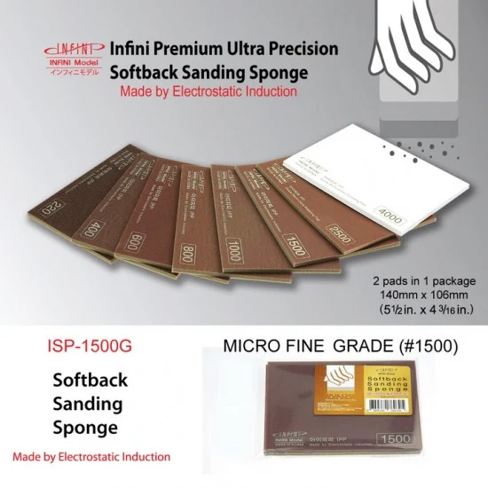 Infini Model ISP1500G Softback Sanding Sponge - Micro Fine Grade #1500 (2pcs, 140mm x 106mm)