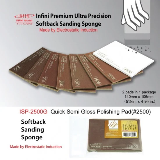 Infini Model ISP2500G Softback Sanding Sponge - Quick Semi Gloss Polishing #2500 (2pads, 14cm x 10.6cm)