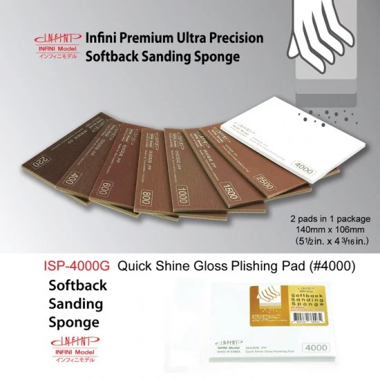 Infini Model ISP4000G Softback Sanding Sponge - Quick Shine Gloss Polishing #4000 (2pads, 14cm x 10.6cm)
